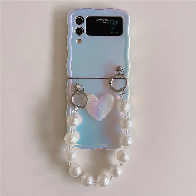 For Samsung Galaxy Z Flip4 5G Case Heart Pattern Laser TPU Phone Cover with Bracelet Chain