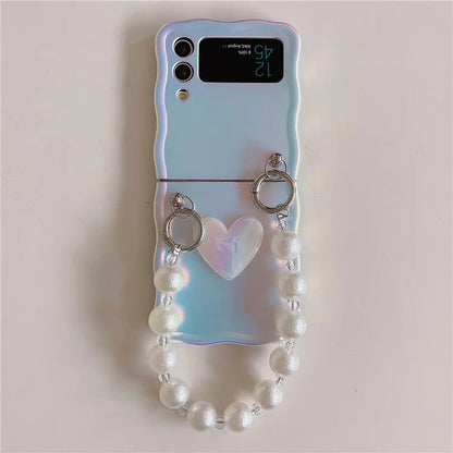 For Samsung Galaxy Z Flip4 5G Case Heart Pattern Laser TPU Phone Cover with Bracelet Chain