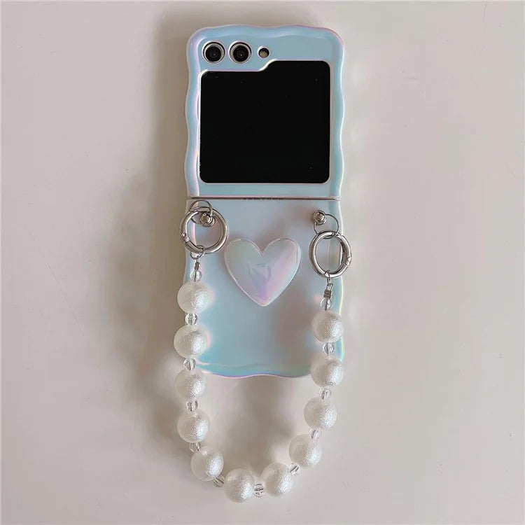 For Samsung Galaxy Z Flip5 5G Laser Case TPU Love Heart Pattern Phone Cover with Chain