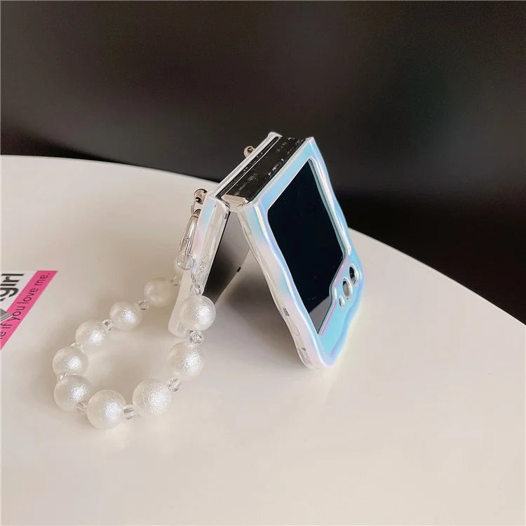 For Samsung Galaxy Z Flip5 5G Laser Case TPU Love Heart Pattern Phone Cover with Chain
