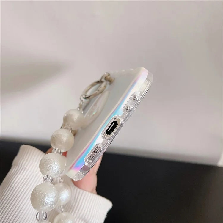 For Samsung Galaxy Z Flip5 5G Laser Case TPU Love Heart Pattern Phone Cover with Chain