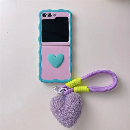 For Samsung Galaxy Z Flip5 5G Case Heart Pattern TPU Phone Cover with Hand Strap