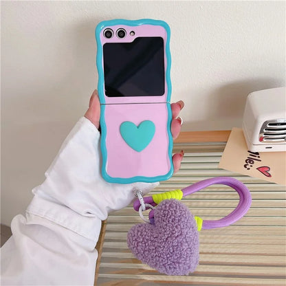 For Samsung Galaxy Z Flip5 5G Case Heart Pattern TPU Phone Cover with Hand Strap