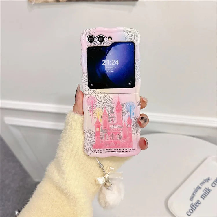 For Samsung Galaxy Z Flip5 5G Case Castle Fireworks TPU+PC Phone Cover with Pompom Pendant