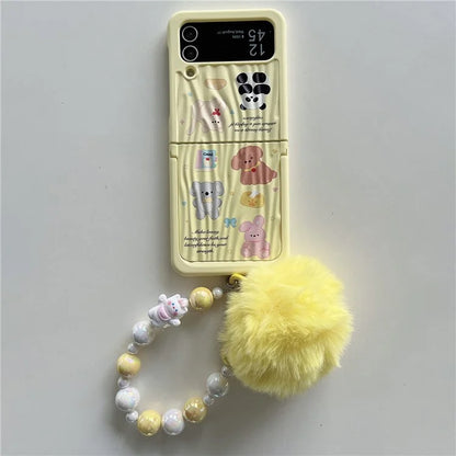 For Samsung Galaxy Z Flip4 5G Case Ripple Texture Pattern Print PC Phone Cover with Beads Hand Strap