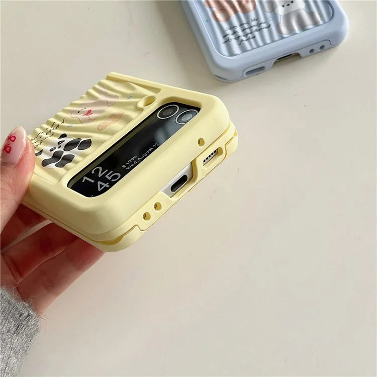 For Samsung Galaxy Z Flip4 5G Case Ripple Texture Pattern Print PC Phone Cover with Beads Hand Strap