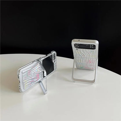 For Samsung Galaxy Z Flip4 5G Case Ripple Texture Pattern Print PC Phone Cover with Beads Hand Strap