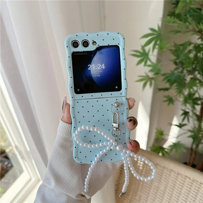 For Samsung Galaxy Z Flip5 5G Case TPU Folding Phone Cover with Pearls Bowknot Pendant