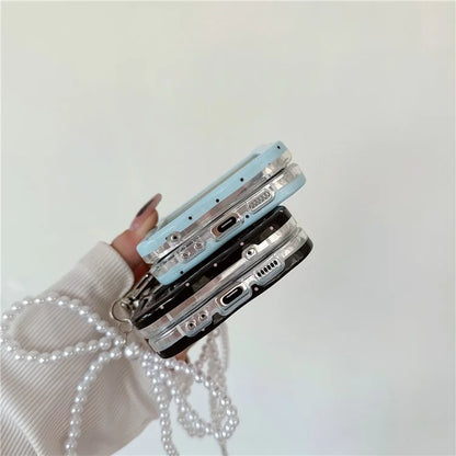 For Samsung Galaxy Z Flip5 5G Case TPU Folding Phone Cover with Pearls Bowknot Pendant