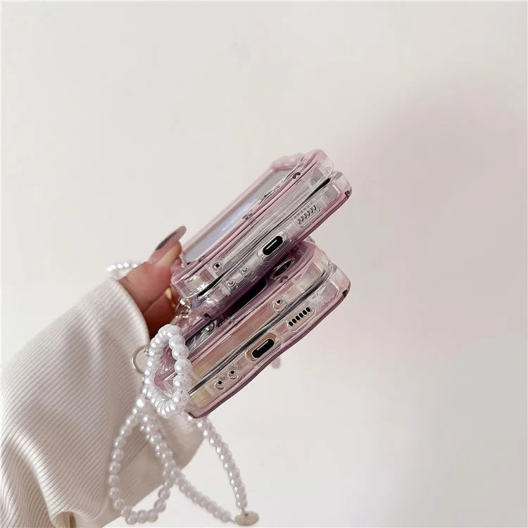 For Samsung Galaxy Z Flip5 5G Case TPU Folding Phone Cover with Pearls Bowknot Pendant