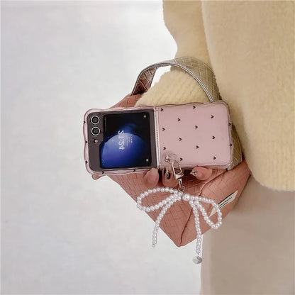For Samsung Galaxy Z Flip5 5G Case TPU Folding Phone Cover with Pearls Bowknot Pendant