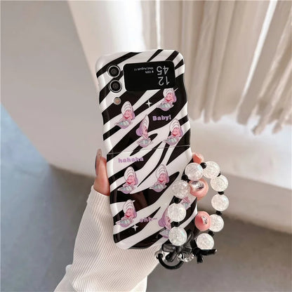 For Samsung Galaxy Z Flip4 5G TPU Case Pattern Phone Cover with Hand Strap