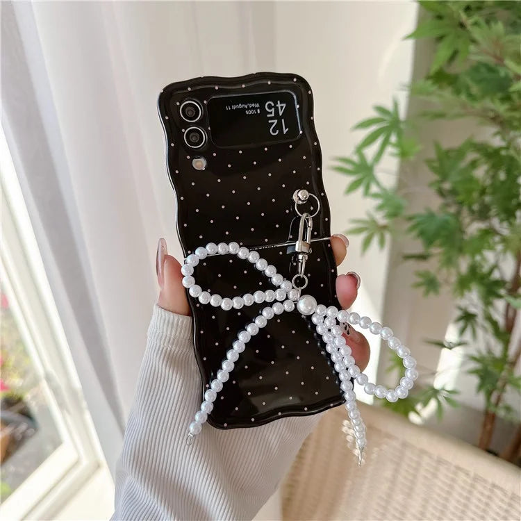 For Samsung Galaxy Z Flip4 5G TPU Case Pattern Phone Cover with Pearls Bowknot Pendant