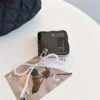 For Samsung Galaxy Z Flip4 5G TPU Case Pattern Phone Cover with Pearls Bowknot Pendant