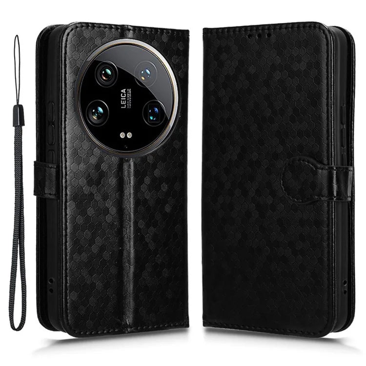 For Xiaomi 14 Ultra Case Dots Imprinted PU Leather Wallet Stand Phone Cover