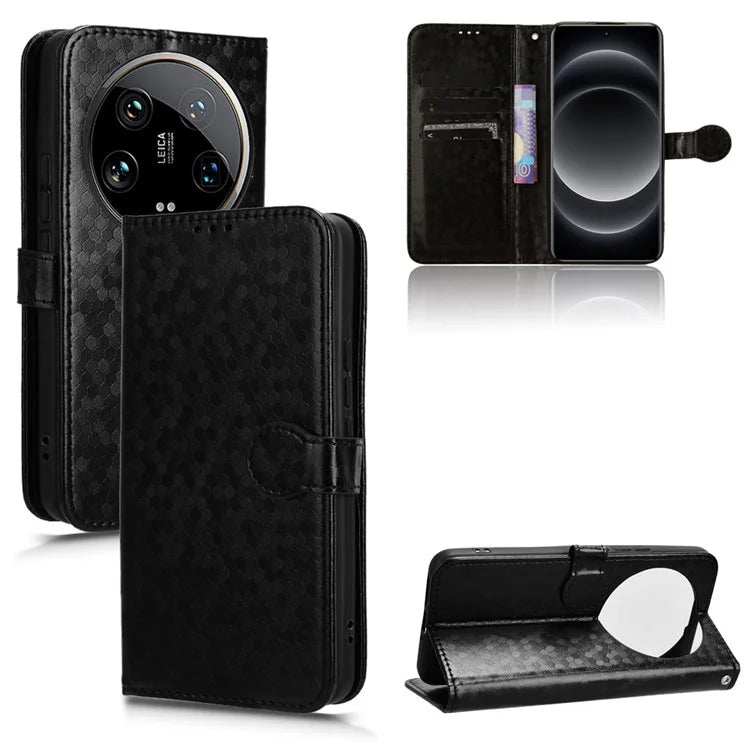 For Xiaomi 14 Ultra Case Dots Imprinted PU Leather Wallet Stand Phone Cover