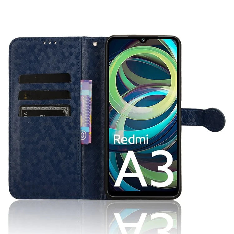 For Xiaomi Redmi A3 Case Dots Imprinted PU Leather Viewing Stand Phone Cover