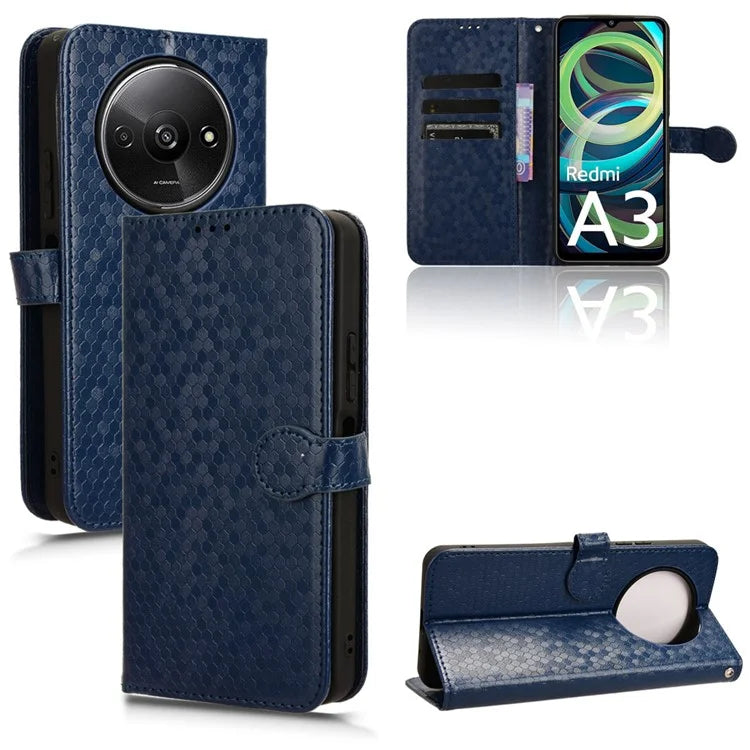 For Xiaomi Redmi A3 Case Dots Imprinted PU Leather Viewing Stand Phone Cover