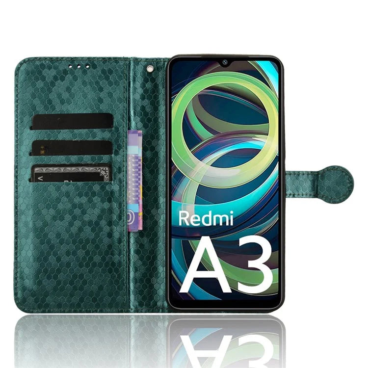 For Xiaomi Redmi A3 Case Dots Imprinted PU Leather Viewing Stand Phone Cover