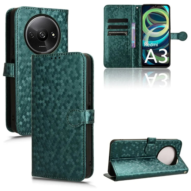 For Xiaomi Redmi A3 Case Dots Imprinted PU Leather Viewing Stand Phone Cover