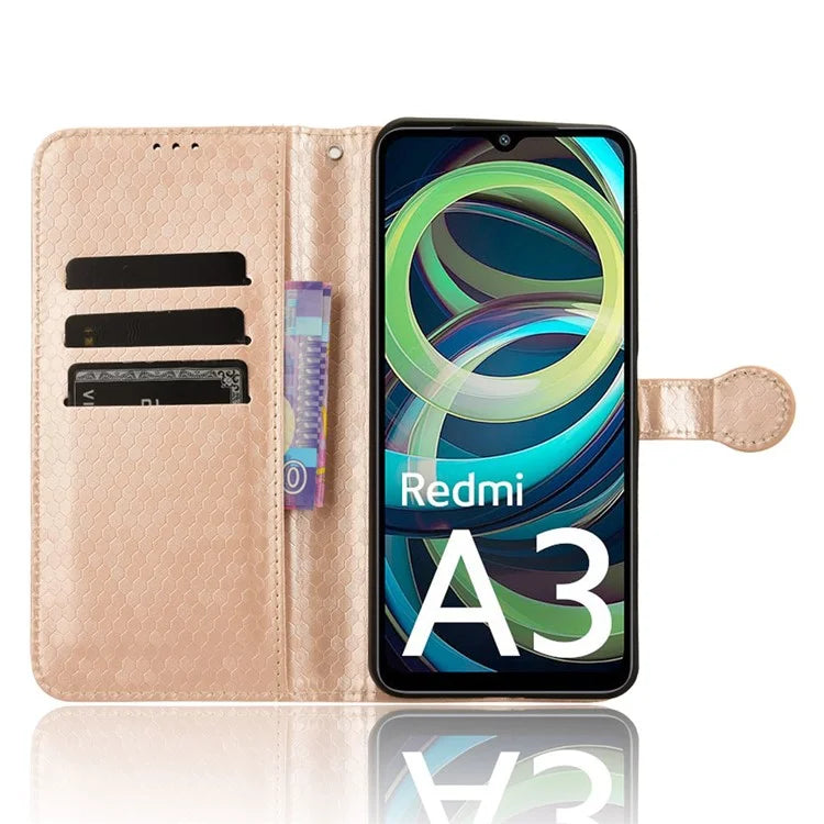For Xiaomi Redmi A3 Case Dots Imprinted PU Leather Viewing Stand Phone Cover
