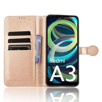 For Xiaomi Redmi A3 Case Dots Imprinted PU Leather Viewing Stand Phone Cover