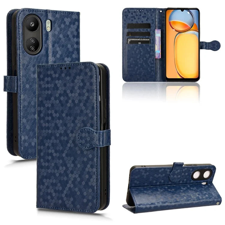 For Xiaomi Redmi 13C 4G / Poco C65 4G Phone Case Leather Viewing Stand Cover with Imprinted Dots