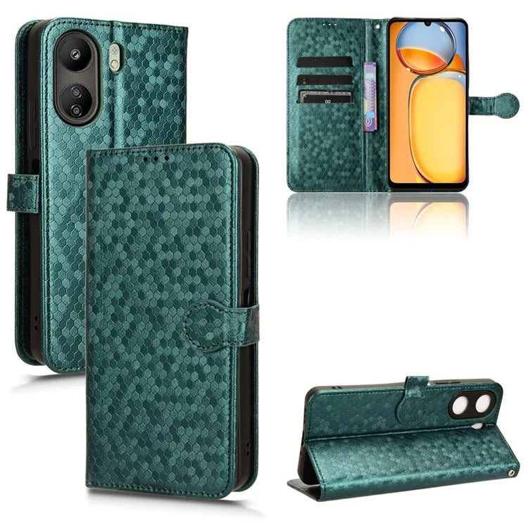 For Xiaomi Redmi 13C 4G / Poco C65 4G Phone Case Leather Viewing Stand Cover with Imprinted Dots