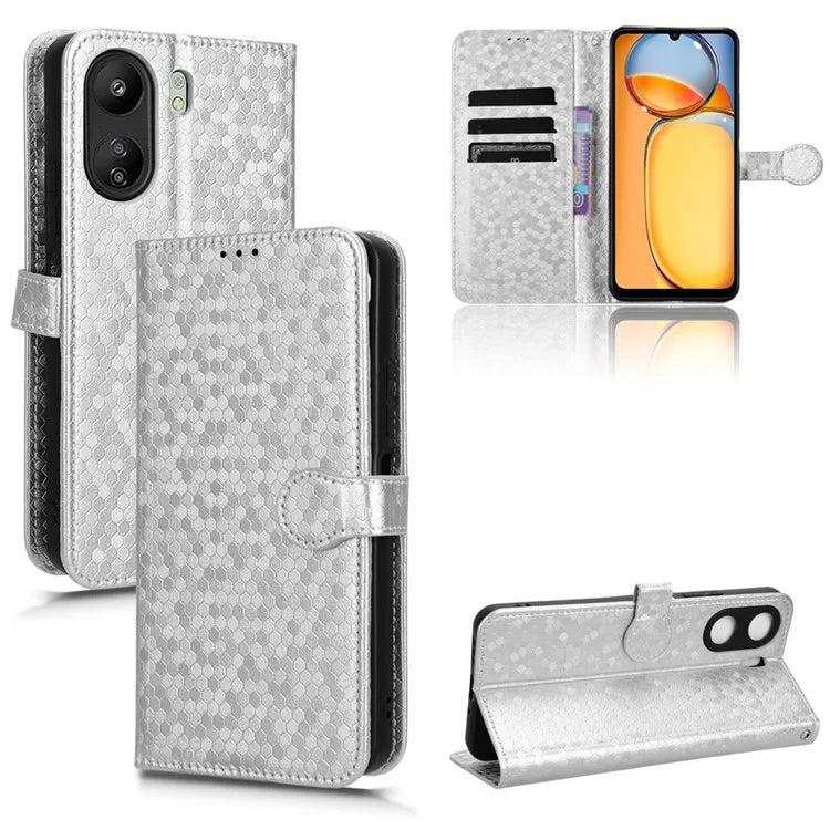 For Xiaomi Redmi 13C 4G / Poco C65 4G Phone Case Leather Viewing Stand Cover with Imprinted Dots