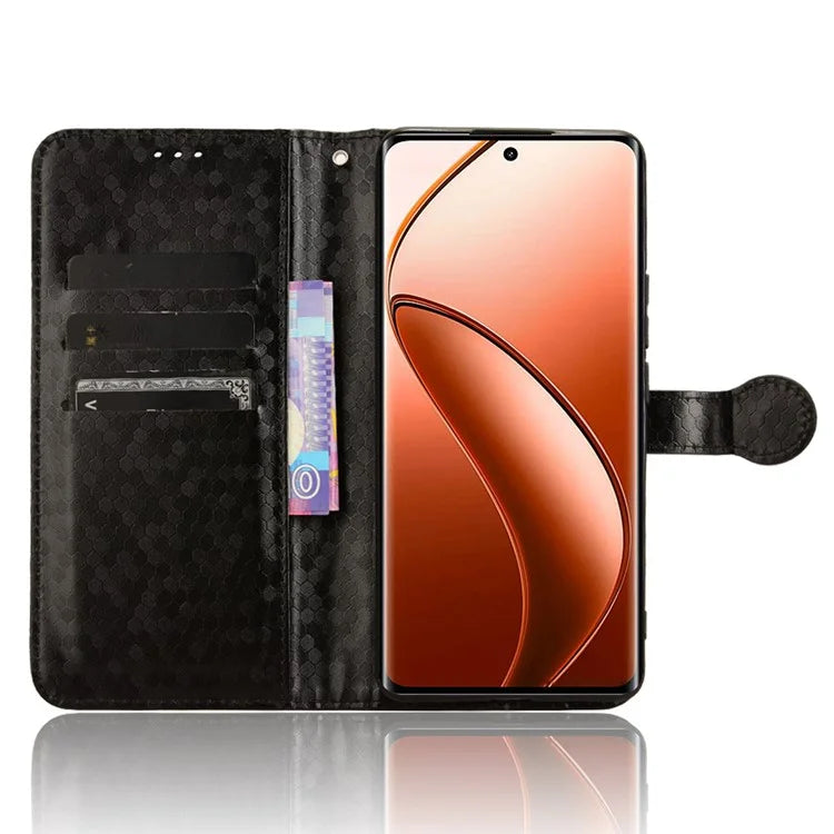 For Realme 12+ 5G Case Dots Imprinted PU Leather Mobile Phone Cover with Viewing Stand