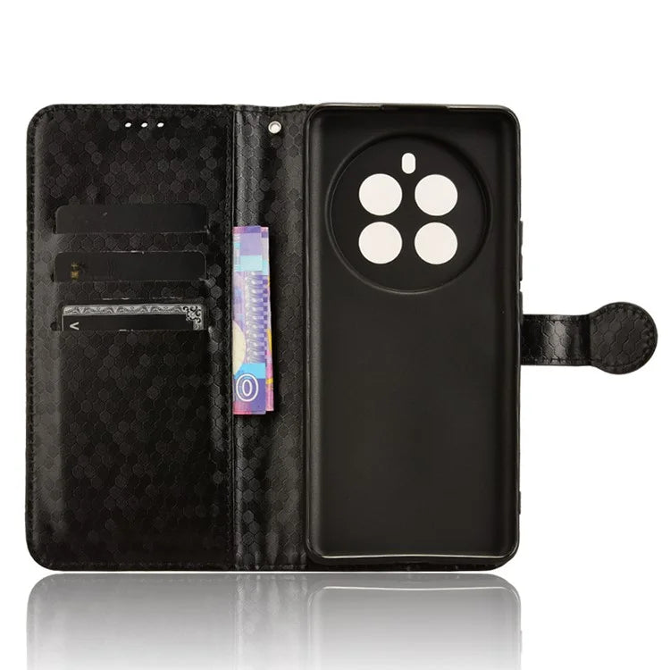 For Realme 12+ 5G Case Dots Imprinted PU Leather Mobile Phone Cover with Viewing Stand