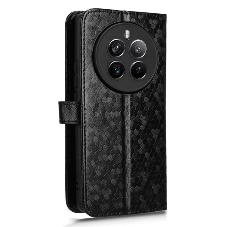 For Realme 12+ 5G Case Dots Imprinted PU Leather Mobile Phone Cover with Viewing Stand