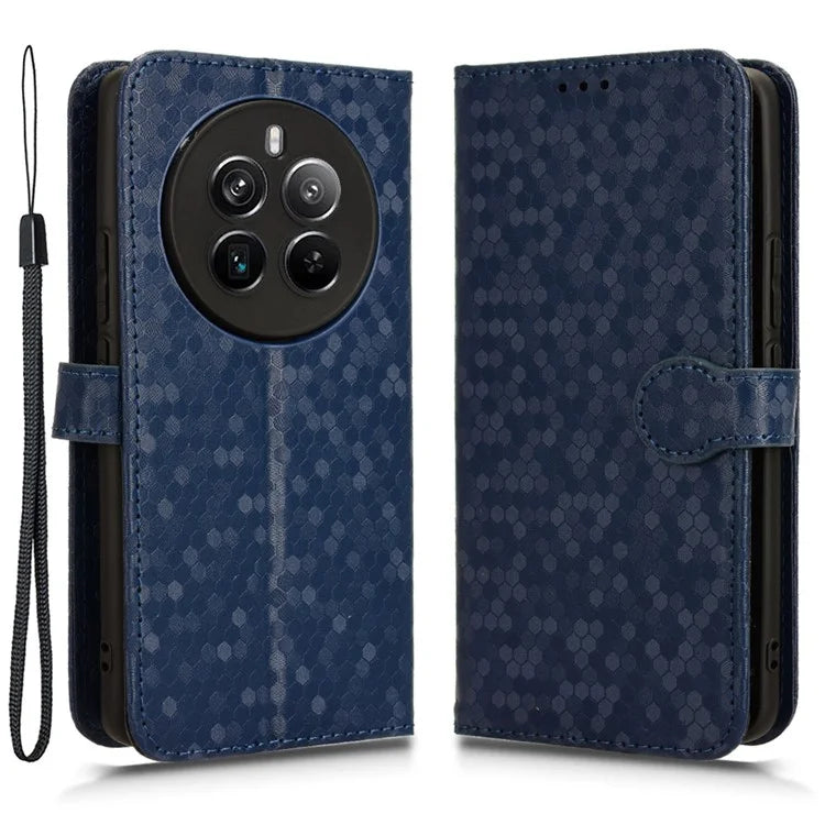 For Realme 12+ 5G Case Dots Imprinted PU Leather Mobile Phone Cover with Viewing Stand