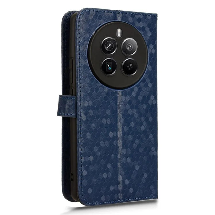 For Realme 12+ 5G Case Dots Imprinted PU Leather Mobile Phone Cover with Viewing Stand