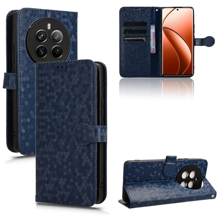 For Realme 12+ 5G Case Dots Imprinted PU Leather Mobile Phone Cover with Viewing Stand