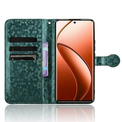 For Realme 12+ 5G Case Dots Imprinted PU Leather Mobile Phone Cover with Viewing Stand