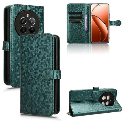 For Realme 12+ 5G Case Dots Imprinted PU Leather Mobile Phone Cover with Viewing Stand