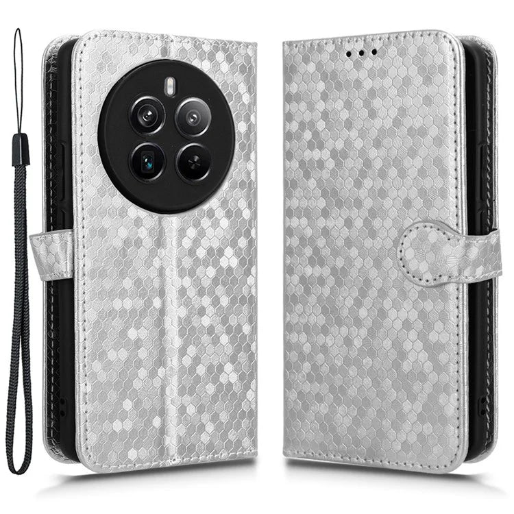 For Realme 12+ 5G Case Dots Imprinted PU Leather Mobile Phone Cover with Viewing Stand