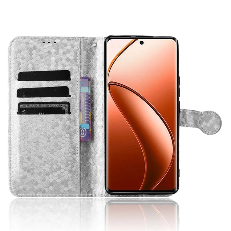 For Realme 12+ 5G Case Dots Imprinted PU Leather Mobile Phone Cover with Viewing Stand