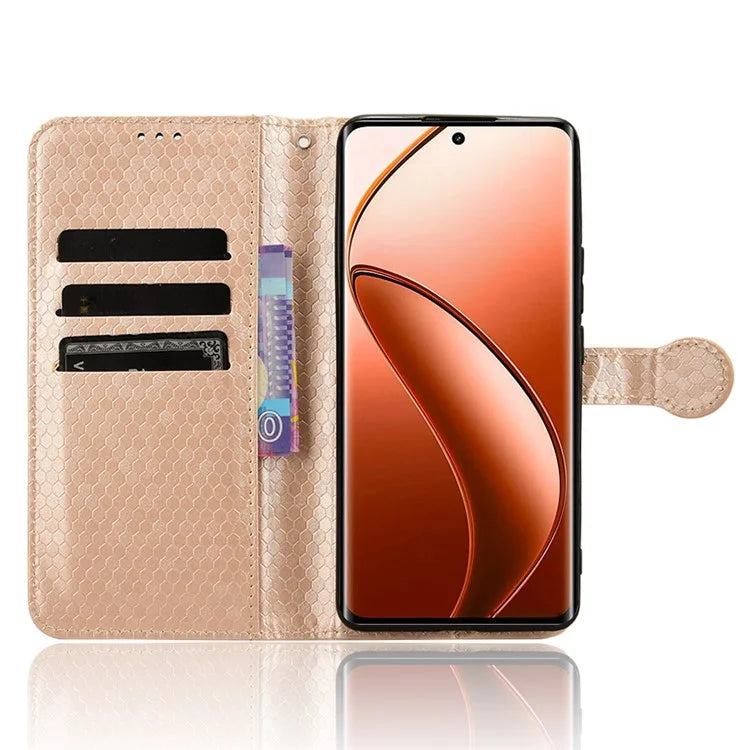 For Realme 12+ 5G Case Dots Imprinted PU Leather Mobile Phone Cover with Viewing Stand
