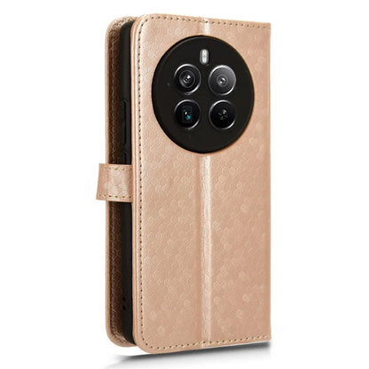 For Realme 12+ 5G Case Dots Imprinted PU Leather Mobile Phone Cover with Viewing Stand