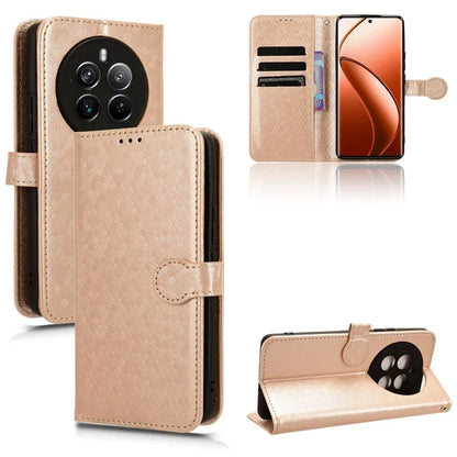 For Realme 12+ 5G Case Dots Imprinted PU Leather Mobile Phone Cover with Viewing Stand