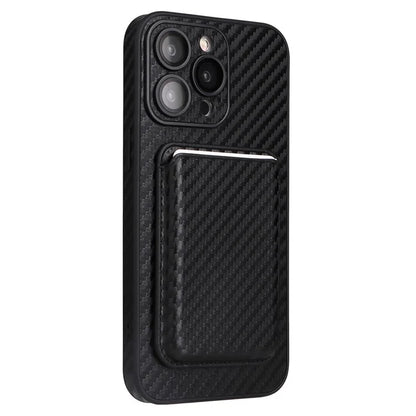 For iPhone 13 Pro Card Holder Case Carbon Fiber PU Covered Hybrid Phone Case Compatible with MagSafe