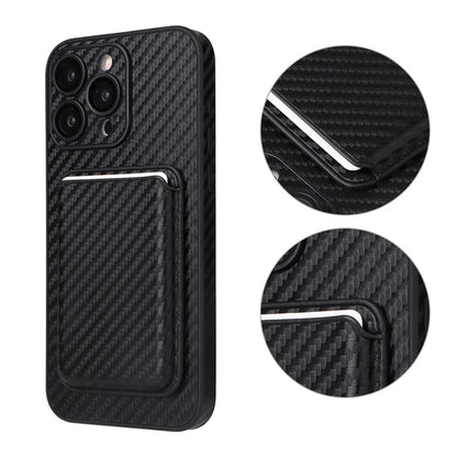 For iPhone 13 Pro Card Holder Case Carbon Fiber PU Covered Hybrid Phone Case Compatible with MagSafe