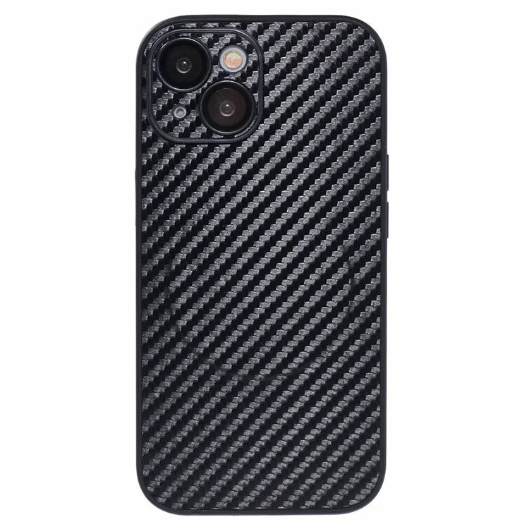 For iPhone 13 Magnetic Case PU Leather Carbon Fiber Phone Back Cover with Card Holder