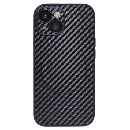 For iPhone 13 Magnetic Case PU Leather Carbon Fiber Phone Back Cover with Card Holder