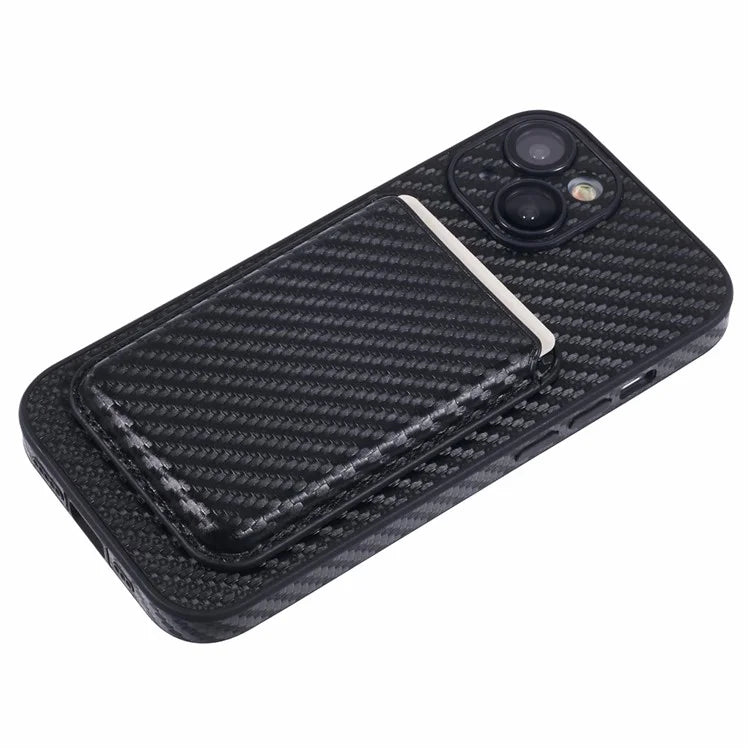 For iPhone 13 Magnetic Case PU Leather Carbon Fiber Phone Back Cover with Card Holder