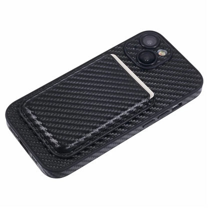 For iPhone 13 Magnetic Case PU Leather Carbon Fiber Phone Back Cover with Card Holder