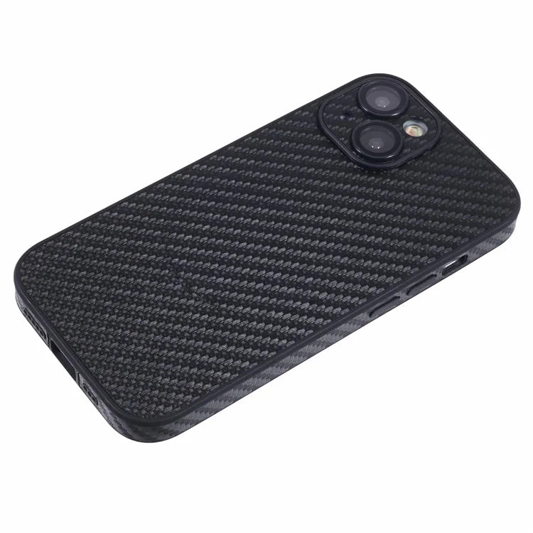 For iPhone 13 Magnetic Case PU Leather Carbon Fiber Phone Back Cover with Card Holder