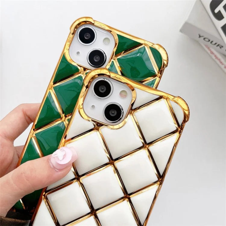 For iPhone 14 Electroplating TPU Case Diamond Pattern Protective Phone Cover